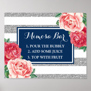 Mimosa Bar Sign Navy Silver Stripes Pink Floral