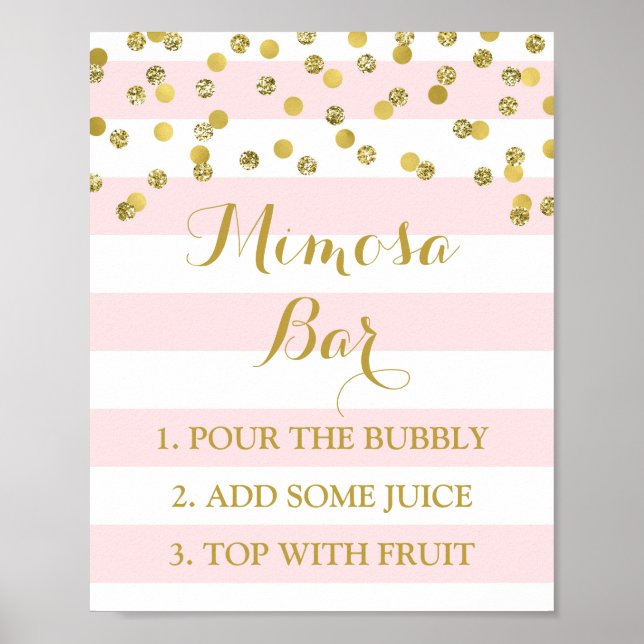 Mimosa Bar Sign Pink Stripes Gold Confetti (Front)
