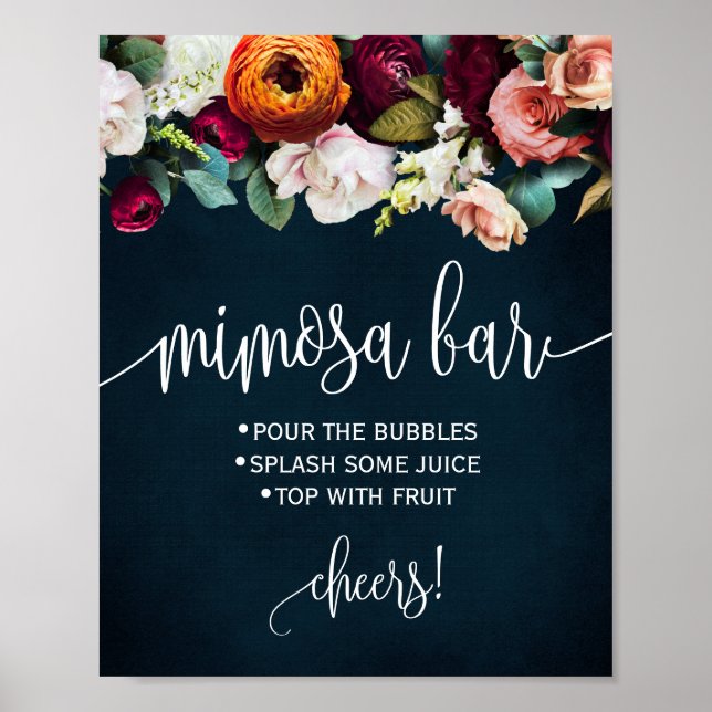 Mimosa Bar Sign Wine Navy Bridal Wedding Shower (Front)