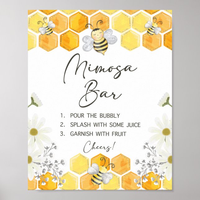 Mimosa Bar Sign Yellow Honey Bee Shower Sign (Front)