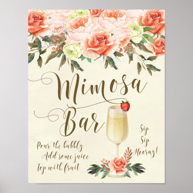 Mimosa Bar Wedding Sign peach floral (Front)