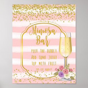 Mimosa Bar Wedding Sign pink gold confetti