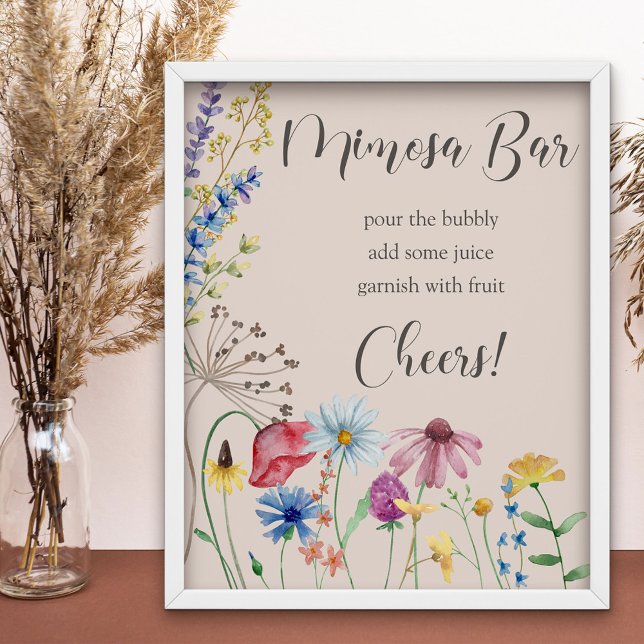 Mimosa Bar Wildflower Charm Country Bridal Shower Poster (Mimosa Bar Bridal Shower sign from my Wildflower Charm collection)