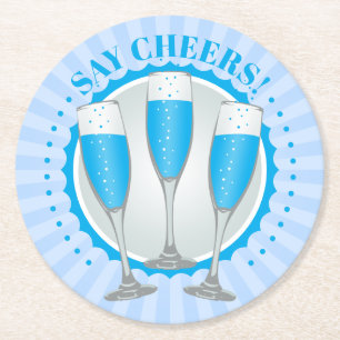 Mimosa Blue Champagne Glasses Round Paper Coaster