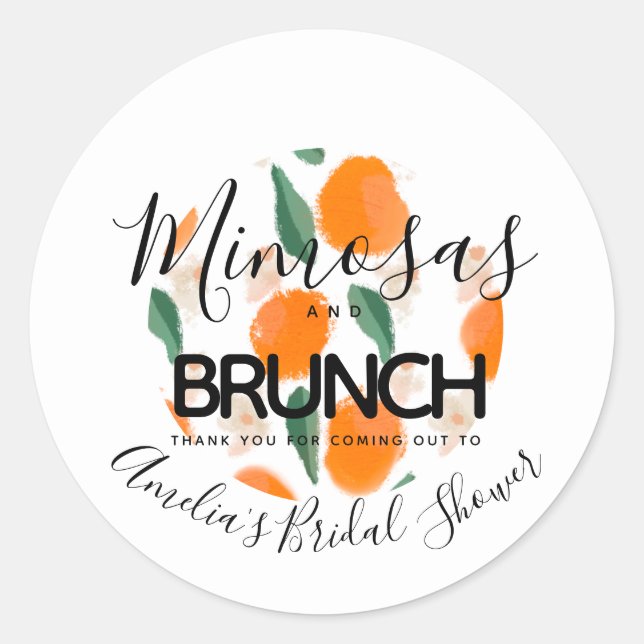 Mimosa Brunch Hand Drawn  Bridal Shower   Classic Round Sticker (Front)