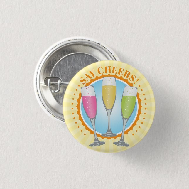 Mimosa Colourful Champagne Glasses Button (Front & Back)