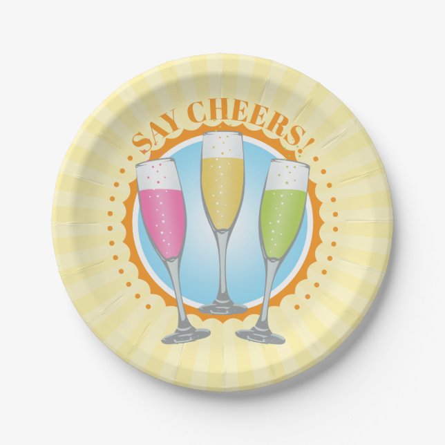 Mimosa Colourful Champagne Glasses Paper Plates (Front)