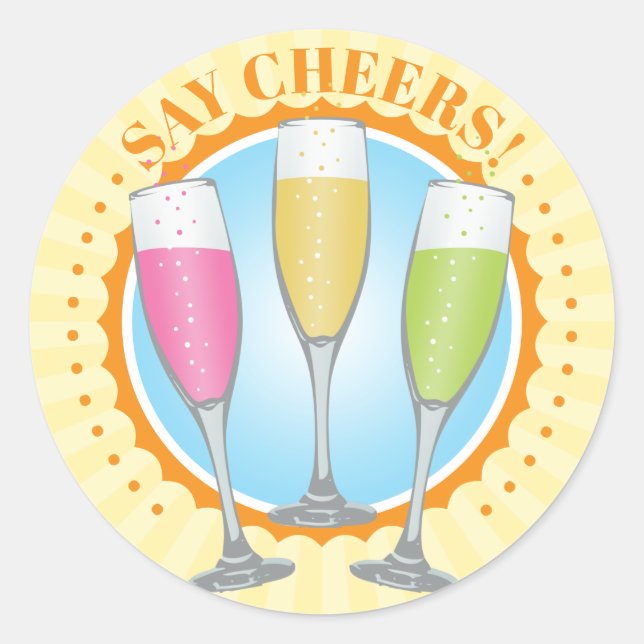 Mimosa Colourful Champagne Glasses Round Sticker (Front)
