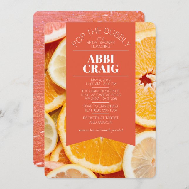 "Mimosa" - Flat Citrus Bridal Shower Invitation (Front/Back)