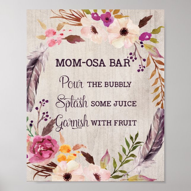 Mimosa Momosa Bar Sign Rustic Floral Baby Shower (Front)