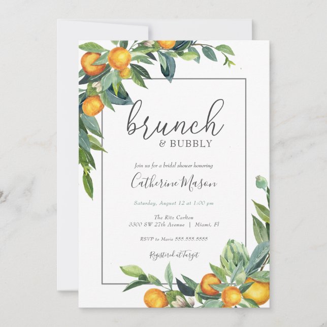 Mimosa Orange Brunch and Bubbly Bridal Shower Invitation (Front)