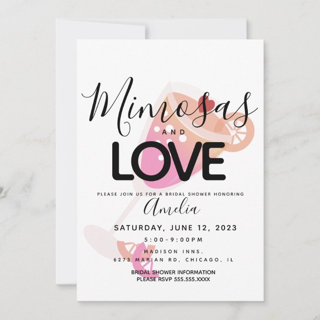 Mimosa Pink Black Bridal Shower Invitation (Front)