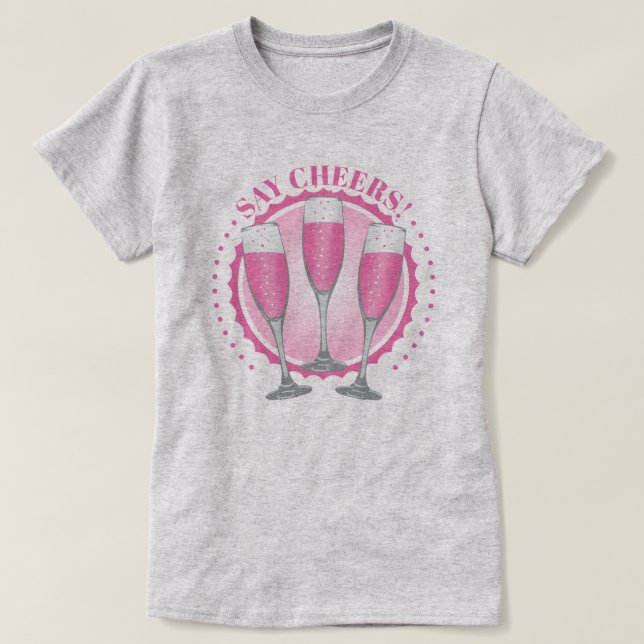 Mimosa Pink Champagne Glasses T-Shirt (Design Front)
