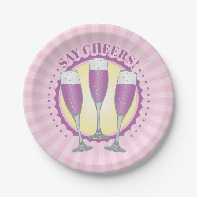 Mimosa Purple Champagne Glasses Paper Plates (Front)