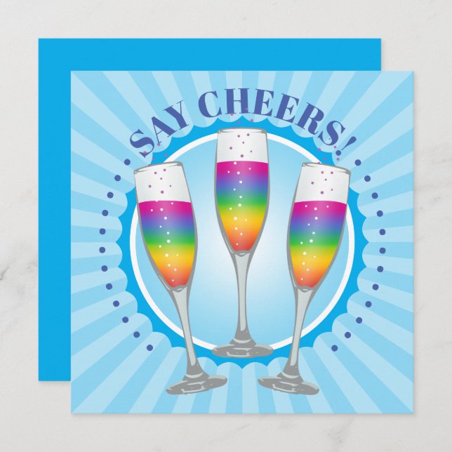 Mimosa Rainbow Champagne Glasses Invite Card (Front/Back)