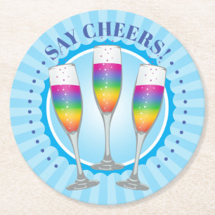 Mimosa Rainbow Champagne Glasses Paper Coaster