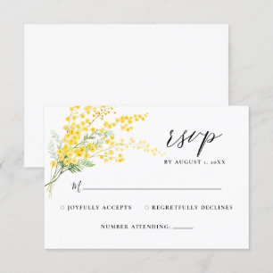 Mimosa Spring Flowers Yellow Floral Wedding RSVP Card