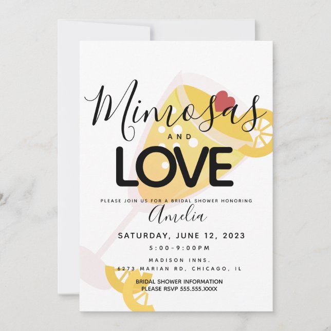 Mimosa Yellow Black Bridal Shower Invitation (Front)