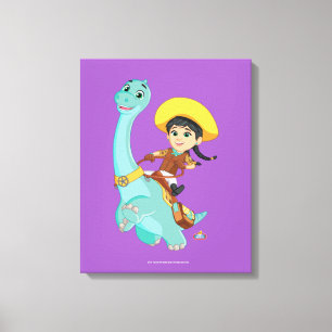 Min & Clover Happy Cowgirl & Brontosaurus Ride Canvas Print