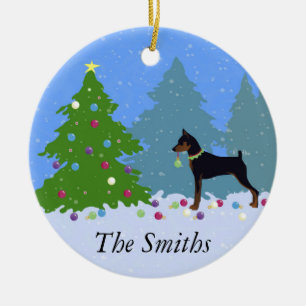 Min Pin in the Forest Decorating Christmas Tree Ceramic Ornament