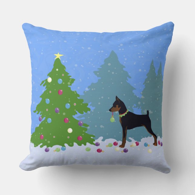 Min Pin in the Forest Decorating Christmas Tree Cushion (Front)