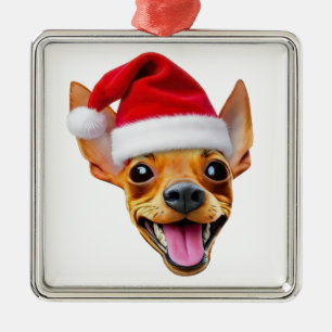 Min Pin Santa Hat Miniature Pinscher Xmas Dog Metal Ornament