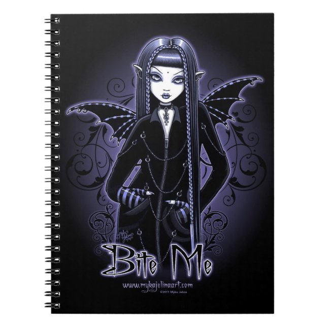 "Mina" Gothic Blue Bite Me Vampire Fae Notebook (Front)