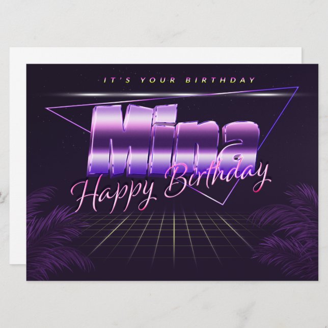 Mina Name First name pura retro card Birthday (Front/Back)