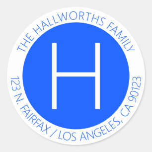 Minamalist Modern Blue & White Return Address Classic Round Sticker
