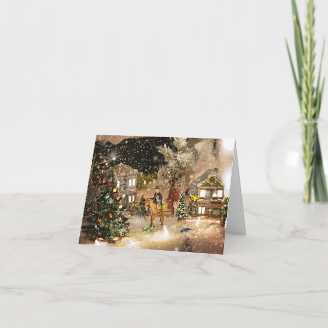 Minature Snowy Village Christmas Holiday Card (Front)