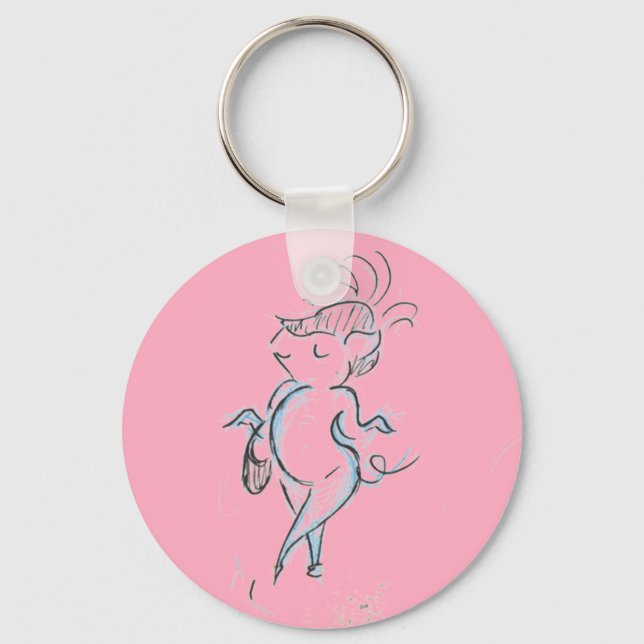 Mincing Lady Pig with a Handbag Button Keychain (Front)