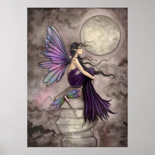 Mind Adrift Fantasy Fairy and Dragonfly Art Poster (Front)