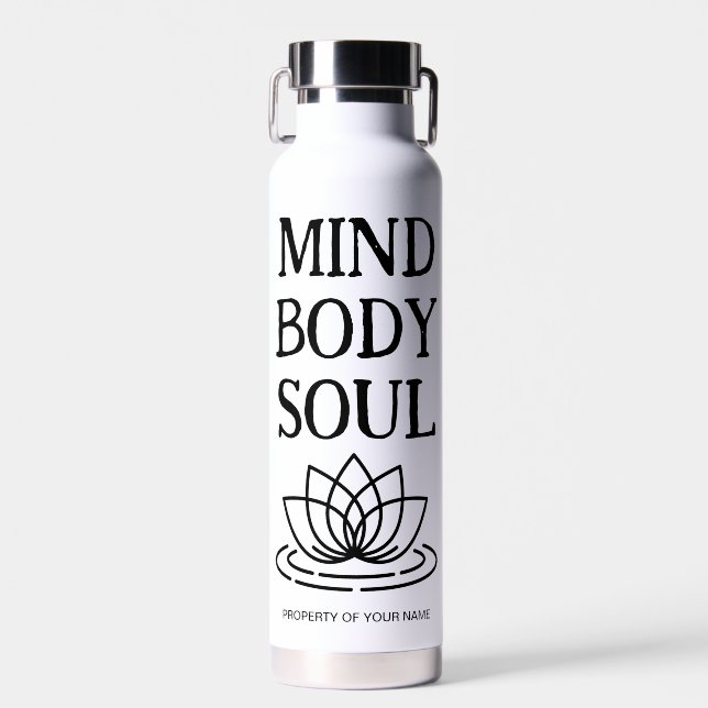 Mind body soul lotus flower vacuum insulated cool water bottle (Front)