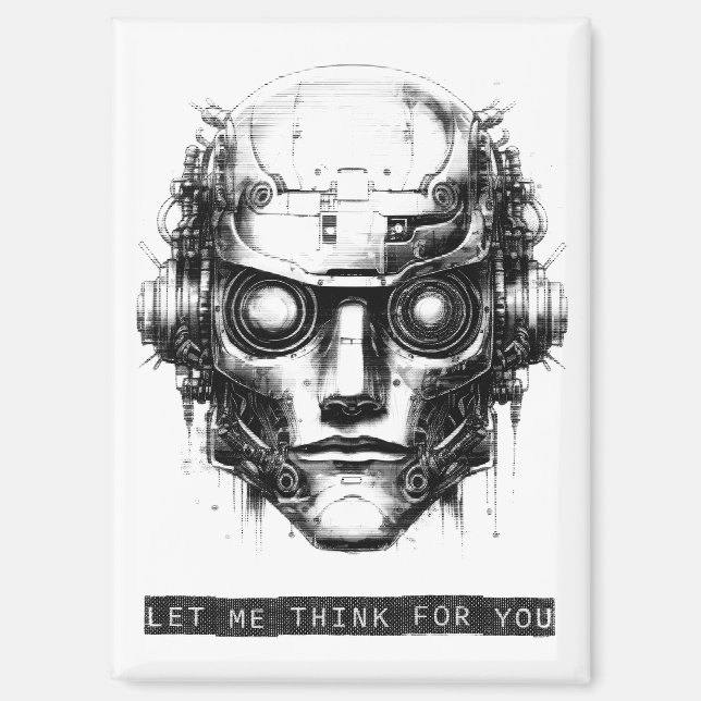 Mind Control Cyberpunk Robot Black Print Magnet (Front)