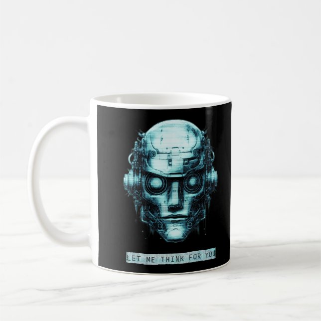 Mind Control Cyberpunk Robot Blue Grunge Coffee Mug (Left)