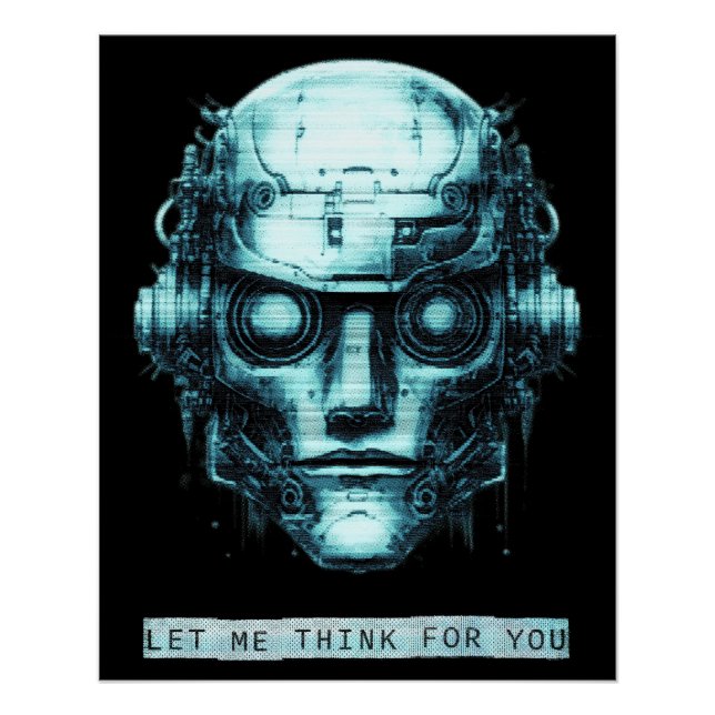 Mind Control Cyberpunk Robot Blue Grunge Poster (Front)