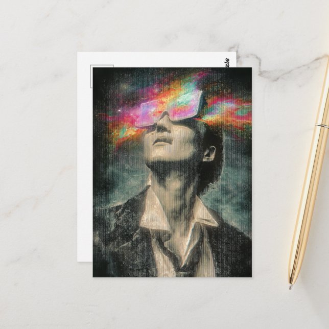 Mind Control Glitch Art Postcard (Front/Back In Situ)