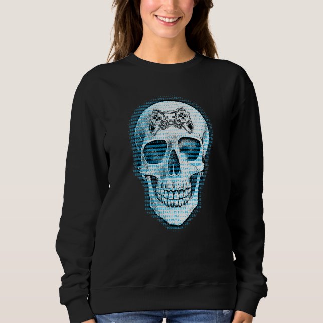 Mind Controlling Controller Skull Gaming Gamer Ske Sweatshirt (Front)