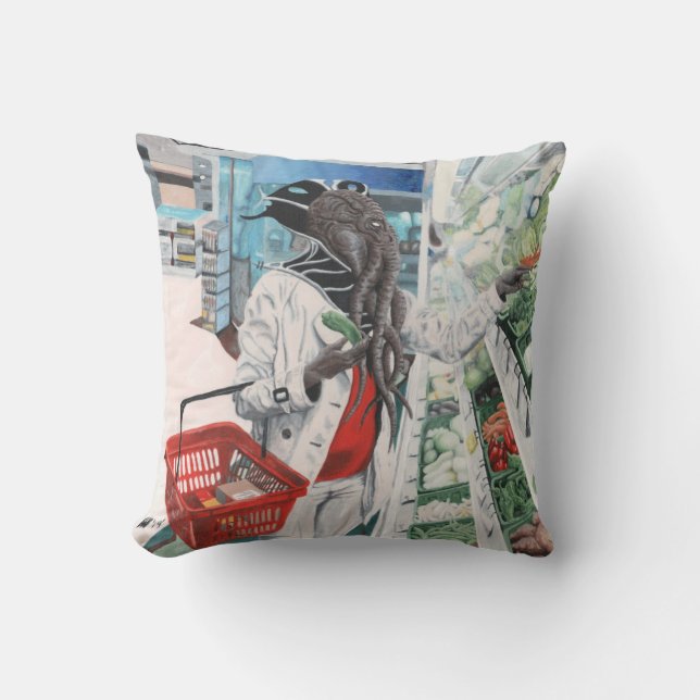 Mind Flayer Grocery Shopping Fantasy Throw Pillow (Front)