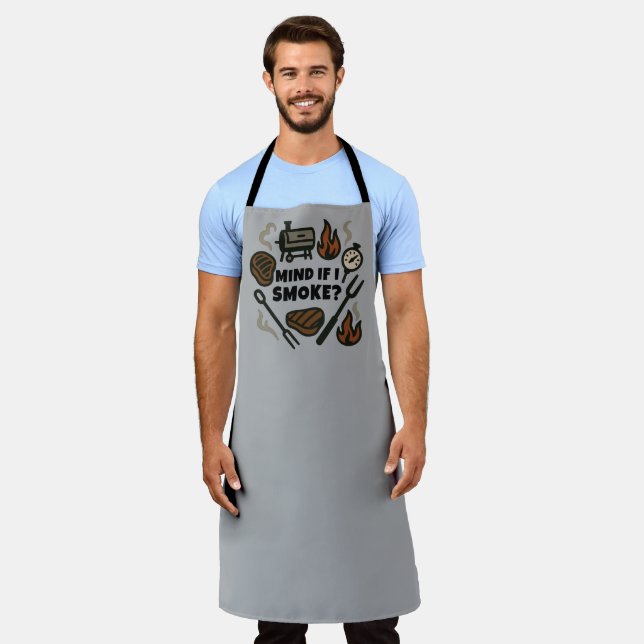 Mind If I Smoke Funny BBQ Smoker Apron (Worn)