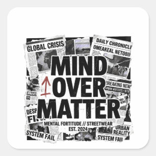 Mind Over Matter Brutalist Newspaper Graphic Hoodi Square Sticker