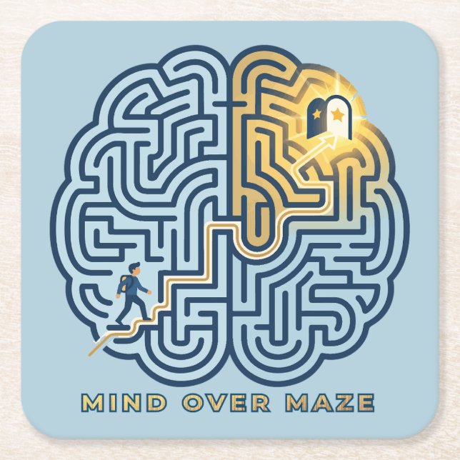 Mind Over Maze – Inspirational Brain Maze Square Paper Coaster (Front)
