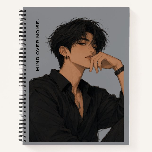 Mind Over Noise Anime Boy Attitude Notebook (Front)