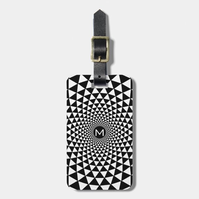 Mind Warp BW Monogrammed Luggage Tag (Front Vertical)