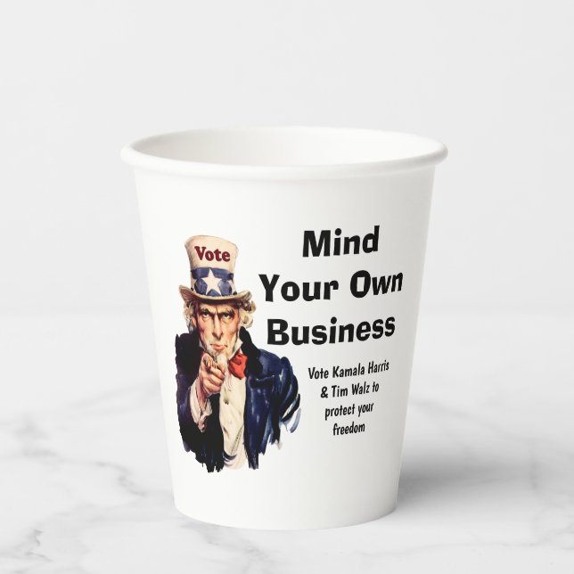 Mind Your Own Business Harris Walz 2024 Paper Cups (Front)