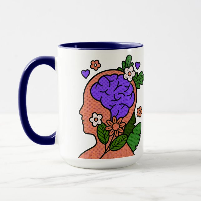Mindful Brain Floral Illustration Mug (Left)