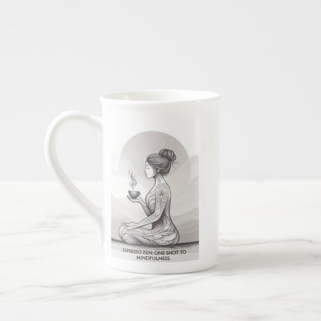 Mindful Espresso Zen Meditation One Shot Buddha Bone China Mug (Left)