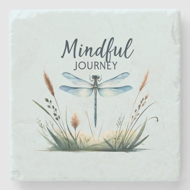 Mindful Journey - Artistic Dragonfly Stone Coaster (Front)