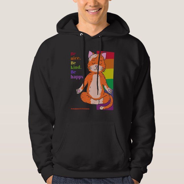 Mindful Meditating Cats Rainbow Loving Kindness Me Hoodie (Front)
