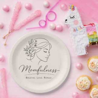 Mindful Mom Floral Line Art Paper Plate